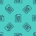 Black line Binary code icon isolated seamless pattern on green background. Vector Royalty Free Stock Photo