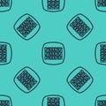 Black line Binary code icon isolated seamless pattern on green background. Vector Royalty Free Stock Photo