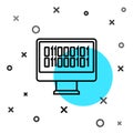 Black line Binary code icon isolated on white background. Random dynamic shapes. Vector Royalty Free Stock Photo