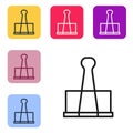 Black line Binder clip icon isolated on white background. Paper clip. Set icons in color square buttons. Vector Royalty Free Stock Photo