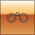 Black line Binoculars icon isolated on gold background. Find software sign. Spy equipment symbol. Vector Illustration