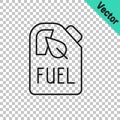 Black line Bio fuel canister icon isolated on transparent background. Eco bio and barrel. Green environment and recycle Royalty Free Stock Photo