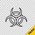 Black line Biohazard symbol icon isolated on transparent background. Vector