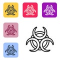 Black line Biohazard symbol icon isolated on white background. Set icons in color square buttons. Vector Royalty Free Stock Photo