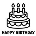 Black line birthday cake drawing, vector