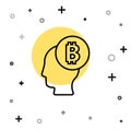 Black line Bitcoin think icon isolated on white background. Cryptocurrency head. Blockchain technology, digital money Royalty Free Stock Photo