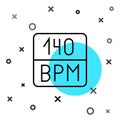 Black line Bitrate icon isolated on white background. Music speed. Sound quality. Random dynamic shapes. Vector