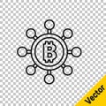 Black line Blockchain technology Bitcoin icon isolated on transparent background. Abstract geometric block chain network