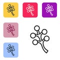 Black line Blossom tree branch with flowers icon isolated on white background. Set icons in color square buttons. Vector Royalty Free Stock Photo