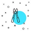 Black line Bolt cutter icon isolated on white background. Scissors for reinforcement bars tool. Random dynamic shapes