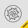 Black line Bomb explosion with shrapnel and fireball icon isolated on transparent background. Vector Royalty Free Stock Photo