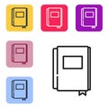 Black line Book icon isolated on white background. Set icons in color square buttons. Vector Royalty Free Stock Photo