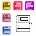Black line Book icon isolated on white background. Set icons in color square buttons. Vector Royalty Free Stock Photo
