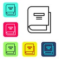 Black line Book icon isolated on white background. Set icons in color square buttons. Vector Illustration Royalty Free Stock Photo