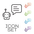 Black line Bot icon isolated on white background. Robot icon. Set icons colorful. Vector Royalty Free Stock Photo