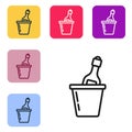 Black line Bottle of champagne in an ice bucket icon isolated on white background. Set icons in color square buttons Royalty Free Stock Photo