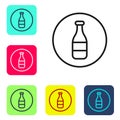 Black line Bottle icon isolated on white background. Set icons in color square buttons. Vector Royalty Free Stock Photo