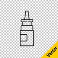 Black line Bottle nasal spray icon isolated on transparent background. Vector Illustration