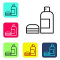 Black line Bottle of shampoo icon isolated on white background. Set icons in color square buttons. Vector Royalty Free Stock Photo