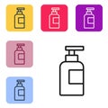 Black line Bottle of shampoo icon isolated on white background. Set icons in color square buttons. Vector Royalty Free Stock Photo