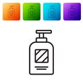 Black line Bottle of shampoo icon isolated on white background. Set icons in color square buttons. Vector Illustration Royalty Free Stock Photo
