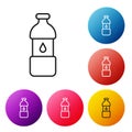 Black line Bottle of water icon isolated on white background. Soda aqua drink sign. Set icons colorful circle buttons Royalty Free Stock Photo