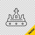 Black line British crown icon isolated on transparent background. Vector