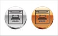 Black line Browser window icon isolated on white background. Silver-gold circle button. Vector Illustration Royalty Free Stock Photo