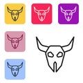 Black line Buffalo skull icon isolated on white background. Set icons in color square buttons. Vector Royalty Free Stock Photo