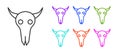 Black line Buffalo skull icon isolated on white background. Set icons colorful. Vector Illustration