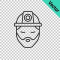 Black line Builder icon isolated on transparent background. Construction worker. Vector