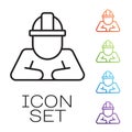 Black line Builder icon isolated on white background. Construction worker. Set icons colorful. Vector