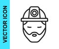 Black line Builder icon isolated on white background. Construction worker. Vector