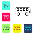 Black line Bus toy icon isolated on white background. Set icons in color square buttons. Vector Royalty Free Stock Photo