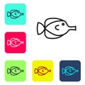 Black line Butterfly fish icon isolated on white background. Set icons in color square buttons. Vector Royalty Free Stock Photo