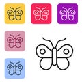 Black line Butterfly icon isolated on white background. Set icons in color square buttons. Vector Royalty Free Stock Photo