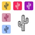 Black line Cactus icon isolated on white background. Set icons in color square buttons. Vector Royalty Free Stock Photo