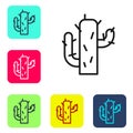 Black line Cactus icon isolated on white background. Set icons in color square buttons. Vector Illustration Royalty Free Stock Photo