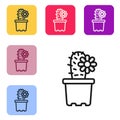 Black line Cactus peyote in pot icon isolated on white background. Plant growing in a pot. Potted plant sign. Set icons Royalty Free Stock Photo