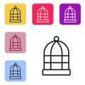 Black line Cage for birds icon isolated on white background. Set icons in color square buttons. Vector Royalty Free Stock Photo