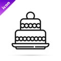 Black line Cake icon isolated on white background. Happy Birthday. Vector