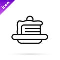 Black line Cake icon isolated on white background. Happy Birthday. Vector