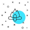 Black line Campfire icon isolated on white background. Burning bonfire with wood. Random dynamic shapes. Vector