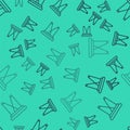 Black line Camping portable folding chair icon isolated seamless pattern on green background. Rest and relax equipment