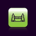 Black line Capilano Suspension Bridge in Vancouver, Canada icon isolated on black background. Green square button. Vector