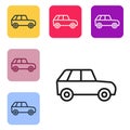 Black line Car icon isolated on white background. Set icons in color square buttons. Vector Royalty Free Stock Photo