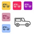 Black line Car icon isolated on white background. Set icons in color square buttons. Vector Royalty Free Stock Photo