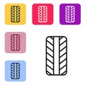 Black line Car tire wheel icon isolated on white background. Set icons in color square buttons. Vector Royalty Free Stock Photo