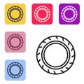 Black line Car tire wheel icon isolated on white background. Set icons in color square buttons. Vector Royalty Free Stock Photo