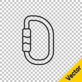 Black line Carabiner icon isolated on transparent background. Extreme sport. Sport equipment. Vector